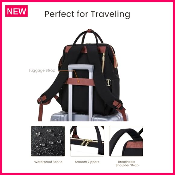 15.6 Inch Laptop Backpack with Tumbler Holder, Waterproof Travel Work Bag - Picture 7 of 7